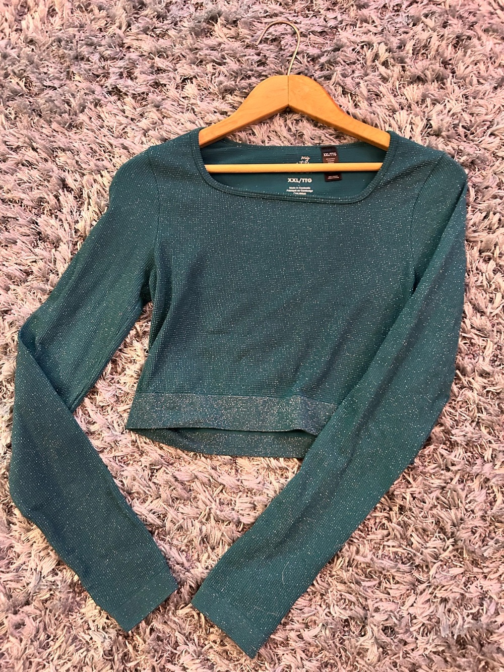 My Sisters Closet Girls Teal Sparkle Long-Sleeve Crop Top